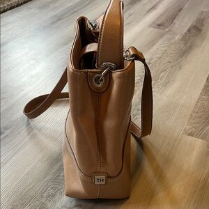 Tommy Hilfiger Brown Leather Tote with TH Logo